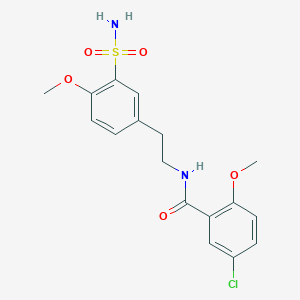 molecular formula C17H19ClN2O5S B2374347 N-[2-[3-(Aminosulfonyl)-4-methoxyphenyl]ethyl]-5-chloro-2-methoxy-benzamide CAS No. 158751-78-1
