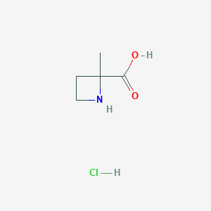 molecular formula C5H10ClNO2 B2374348 2-甲基氮杂环丁烷-2-羧酸；盐酸盐 CAS No. 2241130-68-5