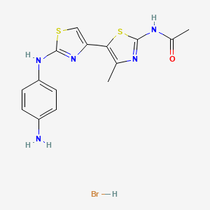 molecular formula C15H16BrN5OS2 B2374351 N-(5-{2-[(4-aminophenyl)amino]-1,3-thiazol-4-yl}-4-methyl-1,3-thiazol-2-yl)acetamide hydrobromide CAS No. 472979-27-4