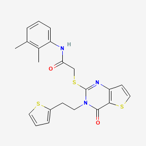 molecular formula C22H21N3O2S3 B2374354 N-(2,3-二甲苯基)-2-({4-氧代-3-[2-(噻吩-2-基)乙基]-3,4-二氢噻吩并[3,2-d]嘧啶-2-基}硫烷基)乙酰胺 CAS No. 1260948-65-9
