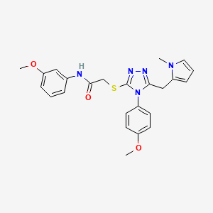molecular formula C24H25N5O3S B2374362 N-(3-methoxyphenyl)-2-[[4-(4-methoxyphenyl)-5-[(1-methylpyrrol-2-yl)methyl]-1,2,4-triazol-3-yl]sulfanyl]acetamide CAS No. 847393-11-7