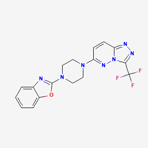 molecular formula C17H14F3N7O B2374365 2-[4-[3-(Trifluoromethyl)-[1,2,4]triazolo[4,3-b]pyridazin-6-yl]piperazin-1-yl]-1,3-benzoxazole CAS No. 2380189-40-0