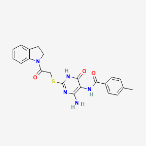 molecular formula C22H21N5O3S B2374478 N-(4-氨基-2-((2-(吲哚-1-基)-2-氧代乙基)硫代)-6-氧代-1,6-二氢嘧啶-5-基)-4-甲基苯甲酰胺 CAS No. 872597-50-7