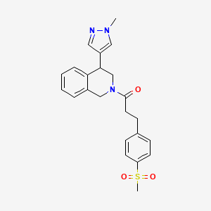 molecular formula C23H25N3O3S B2374494 1-(4-(1-methyl-1H-pyrazol-4-yl)-3,4-dihydroisoquinolin-2(1H)-yl)-3-(4-(methylsulfonyl)phenyl)propan-1-one CAS No. 2309801-82-7