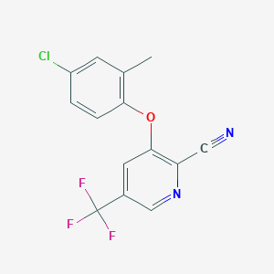 molecular formula C14H8ClF3N2O B2374544 3-(4-クロロ-2-メチルフェノキシ)-5-(トリフルオロメチル)ピリジン-2-カルボニトリル CAS No. 338960-03-5