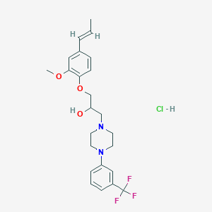 molecular formula C24H30ClF3N2O3 B2374571 (E)-1-(2-methoxy-4-(prop-1-en-1-yl)phenoxy)-3-(4-(3-(trifluoromethyl)phenyl)piperazin-1-yl)propan-2-ol hydrochloride CAS No. 1331403-76-9