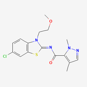 molecular formula C16H17ClN4O2S B2374576 (E)-N-(6-chloro-3-(2-méthoxyéthyl)benzo[d]thiazol-2(3H)-ylidène)-1,4-diméthyl-1H-pyrazole-5-carboxamide CAS No. 1207062-19-8