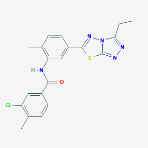 molecular formula C20H18ClN5OS B237460 3-chloro-N-[5-(3-ethyl[1,2,4]triazolo[3,4-b][1,3,4]thiadiazol-6-yl)-2-methylphenyl]-4-methylbenzamide 