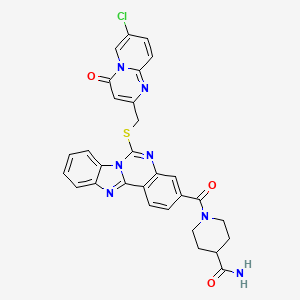 molecular formula C30H24ClN7O3S B2374637 1-[6-[(7-Chloro-4-oxopyrido[1,2-a]pyrimidin-2-yl)methylsulfanyl]benzimidazolo[1,2-c]quinazoline-3-carbonyl]piperidine-4-carboxamide CAS No. 443349-38-0