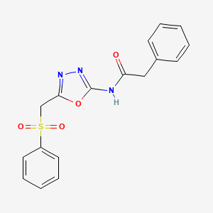 molecular formula C17H15N3O4S B2374639 2-phenyl-N-(5-((phenylsulfonyl)methyl)-1,3,4-oxadiazol-2-yl)acetamide CAS No. 923461-57-8