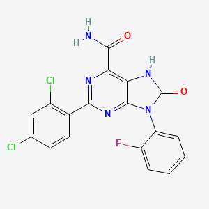 molecular formula C18H10Cl2FN5O2 B2374655 2-(2,4-dichlorophenyl)-9-(2-fluorophenyl)-8-oxo-8,9-dihydro-7H-purine-6-carboxamide CAS No. 898446-31-6