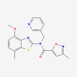 molecular formula C20H18N4O3S B2374685 N-(4-methoxy-7-methylbenzo[d]thiazol-2-yl)-3-methyl-N-(pyridin-3-ylmethyl)isoxazole-5-carboxamide CAS No. 946228-76-8