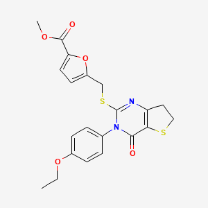 molecular formula C21H20N2O5S2 B2374688 Methyl 5-(((3-(4-ethoxyphenyl)-4-oxo-3,4,6,7-tetrahydrothieno[3,2-d]pyrimidin-2-yl)thio)methyl)furan-2-carboxylate CAS No. 686772-74-7