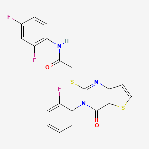 molecular formula C20H12F3N3O2S2 B2374732 N-(2,4-二氟苯基)-2-{[3-(2-氟苯基)-4-氧代-3,4-二氢噻吩并[3,2-d]嘧啶-2-基]硫代}乙酰胺 CAS No. 1260949-18-5