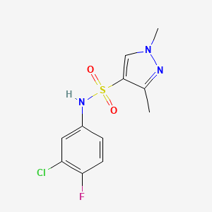 molecular formula C11H11ClFN3O2S B2374758 N-(3-氯-4-氟苯基)-1,3-二甲基-1H-吡唑-4-磺酰胺 CAS No. 902736-74-7