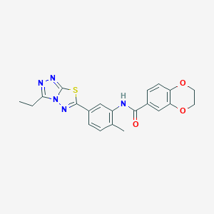 molecular formula C21H19N5O3S B237476 N-[5-(3-ethyl[1,2,4]triazolo[3,4-b][1,3,4]thiadiazol-6-yl)-2-methylphenyl]-2,3-dihydro-1,4-benzodioxine-6-carboxamide 