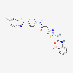 molecular formula C27H23N5O3S2 B2374760 2-(2-(3-(2-methoxyphenyl)ureido)thiazol-4-yl)-N-(4-(6-methylbenzo[d]thiazol-2-yl)phenyl)acetamide CAS No. 921470-01-1