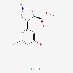 molecular formula C12H14ClF2NO2 B2374824 甲基 (3S,4R)-4-(3,5-二氟苯基)吡咯烷-3-羧酸酯；盐酸盐 CAS No. 2413846-69-0