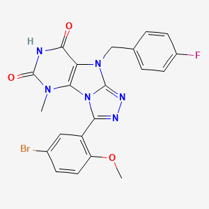 molecular formula C21H16BrFN6O3 B2374834 8-(5-Bromo-2-methoxyphenyl)-5-[(4-fluorophenyl)methyl]-1-methylpurino[8,9-c][1,2,4]triazole-2,4-dione CAS No. 921810-79-9