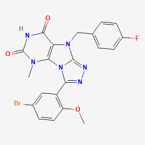 molecular formula C21H16BrFN6O3 B2374834 8-(5-溴-2-甲氧基苯基)-5-[(4-氟苯基)甲基]-1-甲基嘌呤[8,9-c][1,2,4]三唑-2,4-二酮 CAS No. 921810-79-9