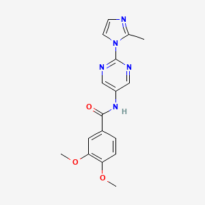 molecular formula C17H17N5O3 B2374884 3,4-dimethoxy-N-(2-(2-methyl-1H-imidazol-1-yl)pyrimidin-5-yl)benzamide CAS No. 1421490-59-6