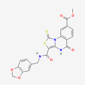 methyl 3-(1,3-benzodioxol-5-ylmethylcarbamoyl)-5-oxo-1-sulfanylidene-4H-[1,3]thiazolo[3,4-a]quinazoline-8-carboxylate