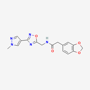 2-(benzo[d][1,3]dioxol-5-yl)-N-((3-(1-methyl-1H-pyrazol-4-yl)-1,2,4-oxadiazol-5-yl)methyl)acetamide