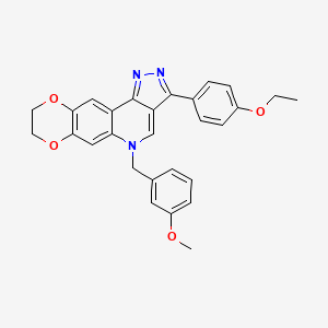 molecular formula C28H25N3O4 B2374909 3-(4-ethoxyphenyl)-5-(3-methoxybenzyl)-8,9-dihydro-5H-[1,4]dioxino[2,3-g]pyrazolo[4,3-c]quinoline CAS No. 872198-56-6