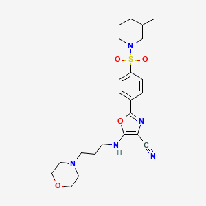 molecular formula C23H31N5O4S B2374930 2-(4-((3-Methylpiperidin-1-yl)sulfonyl)phenyl)-5-((3-morpholinopropyl)amino)oxazole-4-carbonitrile CAS No. 941248-83-5