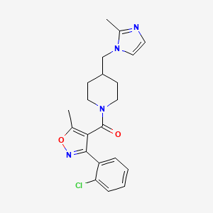molecular formula C21H23ClN4O2 B2374943 (3-(2-chlorophenyl)-5-methylisoxazol-4-yl)(4-((2-methyl-1H-imidazol-1-yl)methyl)piperidin-1-yl)methanone CAS No. 1286717-82-5