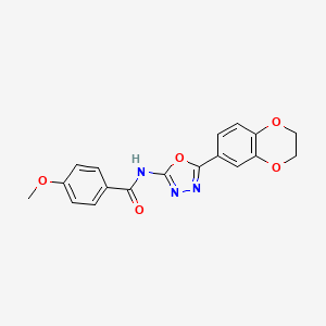 molecular formula C18H15N3O5 B2374947 N-(5-(2,3-dihydrobenzo[b][1,4]dioxin-6-yl)-1,3,4-oxadiazol-2-yl)-4-methoxybenzamide CAS No. 851094-49-0