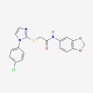 molecular formula C18H14ClN3O3S B2374952 N-1,3-benzodioxol-5-yl-2-{[1-(4-chlorophenyl)-1H-imidazol-2-yl]thio}acetamide CAS No. 688337-23-7