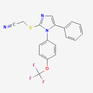 molecular formula C18H12F3N3OS B2374973 2-((5-phenyl-1-(4-(trifluoromethoxy)phenyl)-1H-imidazol-2-yl)thio)acetonitrile CAS No. 1226438-49-8