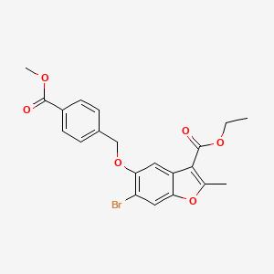 molecular formula C21H19BrO6 B2374979 Ethyl 6-bromo-5-{[4-(methoxycarbonyl)benzyl]oxy}-2-methyl-1-benzofuran-3-carboxylate CAS No. 385387-68-8