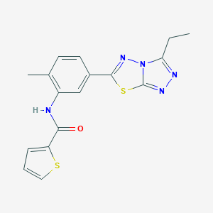 molecular formula C17H15N5OS2 B237499 N-[5-(3-ethyl[1,2,4]triazolo[3,4-b][1,3,4]thiadiazol-6-yl)-2-methylphenyl]thiophene-2-carboxamide 