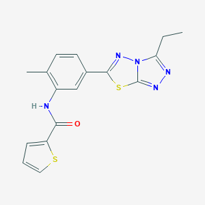 molecular formula C17H15N5OS2 B237499 N-(5-{3-ETHYL-[1,2,4]TRIAZOLO[3,4-B][1,3,4]THIADIAZOL-6-YL}-2-METHYLPHENYL)THIOPHENE-2-CARBOXAMIDE 