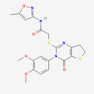 molecular formula C20H20N4O5S2 B2375028 2-((3-(3,4-dimethoxyphenyl)-4-oxo-3,4,6,7-tetrahydrothieno[3,2-d]pyrimidin-2-yl)thio)-N-(5-methylisoxazol-3-yl)acetamide CAS No. 877656-09-2