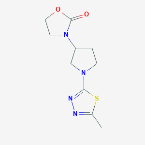 molecular formula C10H14N4O2S B2375057 3-[1-(5-Methyl-1,3,4-thiadiazol-2-yl)pyrrolidin-3-yl]-1,3-oxazolidin-2-one CAS No. 2379971-80-7
