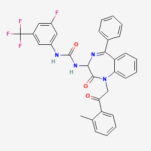 molecular formula C32H24F4N4O3 B2375075 N-(2,5-diaza-2-(2-(2-methylphenyl)-2-oxoethyl)-3-oxo-6-phenylbicyclo[5.4.0]undeca-1(7),5,8,10-tetraen-4-yl)((3-fluoro-5-(trifluoromethyl)phenyl)amino)formamide CAS No. 1796911-69-7