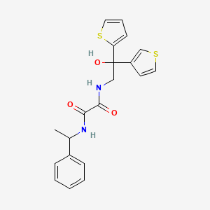 molecular formula C20H20N2O3S2 B2375091 N1-(2-hydroxy-2-(thiophen-2-yl)-2-(thiophen-3-yl)ethyl)-N2-(1-phenylethyl)oxalamide CAS No. 2034483-41-3