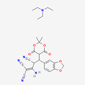 molecular formula C26H31N5O6 B2375105 2-Amino-4-(1,3-benzodioxol-5-yl)-4-(2,2-dimethyl-4,6-dioxo-1,3-dioxan-5-yl)but-1-ene-1,1,3-tricarbonitrile;N,N-diethylethanamine CAS No. 477709-40-3