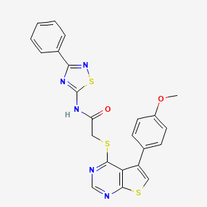 molecular formula C23H17N5O2S3 B2375119 2-[5-(4-methoxyphenyl)thieno[2,3-d]pyrimidin-4-yl]sulfanyl-N-(3-phenyl-1,2,4-thiadiazol-5-yl)acetamide CAS No. 671200-34-3
