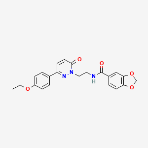 molecular formula C22H21N3O5 B2375129 N-(2-(3-(4-乙氧苯基)-6-氧代嘧啶并[1(6H)-基)乙基)苯并[d][1,3]二氧杂环-5-甲酰胺 CAS No. 921852-84-8