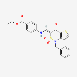 molecular formula C23H20N2O5S2 B2375142 (Z)-ethyl 4-(((1-benzyl-2,2-dioxido-4-oxo-1H-thieno[3,2-c][1,2]thiazin-3(4H)-ylidene)methyl)amino)benzoate CAS No. 894669-91-1