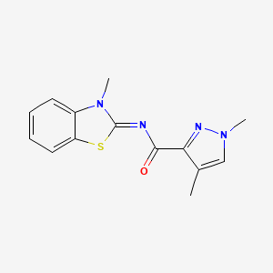 molecular formula C14H14N4OS B2375146 1,4-dimethyl-N-[(2E)-3-methyl-2,3-dihydro-1,3-benzothiazol-2-ylidene]-1H-pyrazole-3-carboxamide CAS No. 1203439-71-7