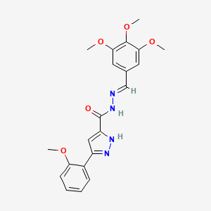 molecular formula C21H22N4O5 B2375147 (E)-3-(2-methoxyphenyl)-N'-(3,4,5-trimethoxybenzylidene)-1H-pyrazole-5-carbohydrazide CAS No. 1285521-22-3