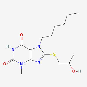 7-Hexyl-8-(2-hydroxypropylsulfanyl)-3-methylpurine-2,6-dione