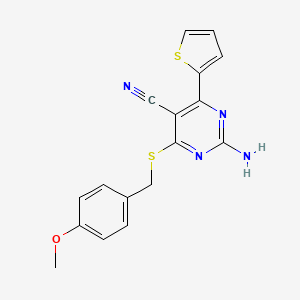 molecular formula C17H14N4OS2 B2375186 2-Amino-4-[(4-methoxybenzyl)sulfanyl]-6-(2-thienyl)-5-pyrimidinecarbonitrile CAS No. 478067-20-8