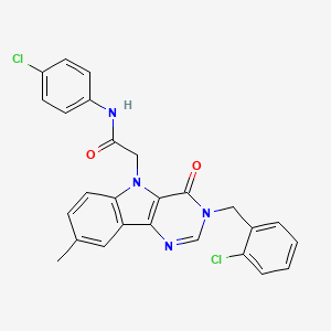 molecular formula C26H20Cl2N4O2 B2375187 2-(3-(2-氯苄基)-8-甲基-4-氧代-3H-嘧啶并[5,4-b]吲哚-5(4H)-基)-N-(4-氯苯基)乙酰胺 CAS No. 1215528-65-6