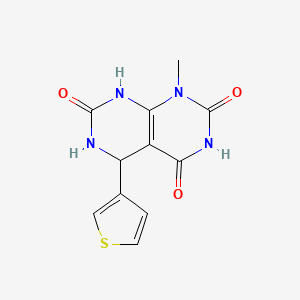 molecular formula C11H10N4O3S B2375267 1-methyl-5-(thiophen-3-yl)-5,6-dihydropyrimido[4,5-d]pyrimidine-2,4,7(1H,3H,8H)-trione CAS No. 1170146-42-5